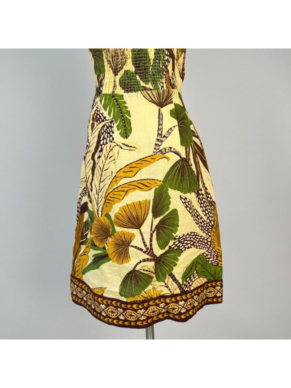 NWT Farm Rio Foliage Sketch Sand Halter Neck Linen Mini Dress Size XS - Picture 7 of 11